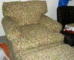 Chair and Ottoman Slipcovered in Candice OlsonAventine Leaf Fabric