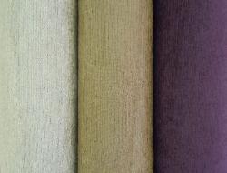 Closeout Chenille Upholstery Fabrics, Erie Islands pattern Wade in colors Dune, Acorn and Blackberry, poly rayon durability with a great soft hand