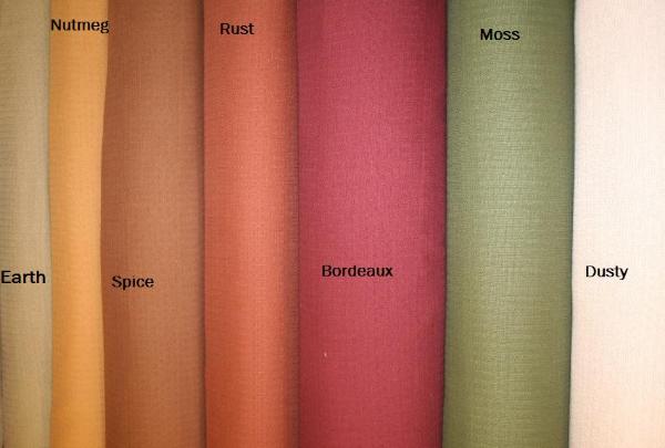 Colors of multiuse solid Erie Islands Fabrics Mohave Colors Dusty Moss Bordeaux Rust Spice Nutmeg Earth Basics - click to order