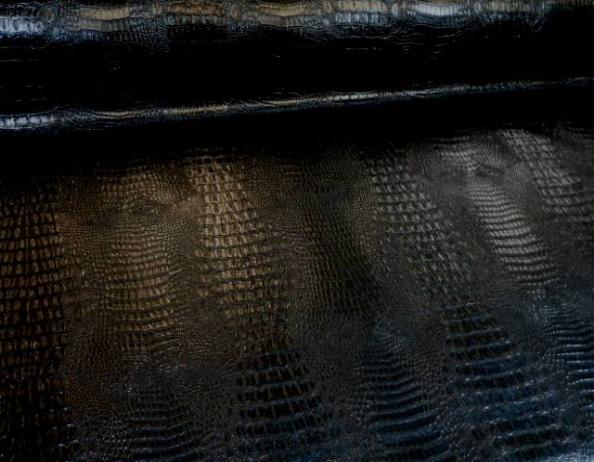 Angle image of Pattern Allie Black in stock by the yard exotic imitation alligator hide in Black