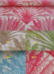 Woven Jacquard Floral Indoor Outdoor Woven Decorator Fabric, pattern Sego Palm, perfect for patio furniture and boat cushions, high UV resistant polyester for longer life and better durability, made in the USA, Colors Flax, Lime, Baltic, Berry