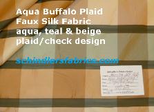 Aqua Buffalo Plaid Faux Silk Fabric aqua, teal & beige plaid/check design