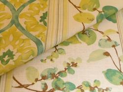 Braemore Linen Home Decorating Fabric pattern Bloom Stripe color Teal, Floral Stripe Screen Print design