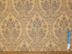 Sample of Floral Medallion design woven burlap pattern Celeste color Blue