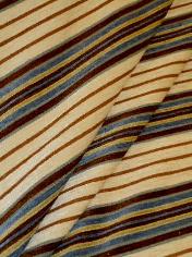 Chenille Railroaded Multicolor Stripe Fabric Upholstery & Decorating, in tan, brown, blue and green