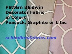 Covington Fabrics Pattern Baldwin Decorator Fabric in Colors Peacock, Graphite or Lilac, vintage geometric fretwork design