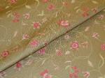 Dainty Stitched Floral Decorator Fabric color leaf and coral