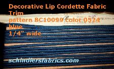 Decorative Lip Cordette Fabric Trim pattern BC10099 color 0524 blue