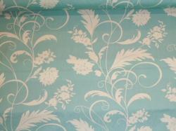 Duralee Fabrics Pattern Tinley Color Pacific floral and vine  pattern on cotton on cutting table