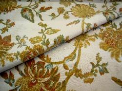 Closeup of Closeout Floral Pattern Florence Textured Jacquard Upholstery Fabric, color Cream