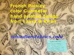 French Paisley color Gunmetal Laura & Kiran hand printed pattern