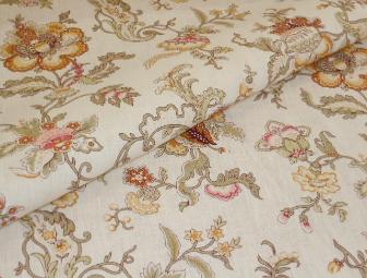 Pattern Huntington, Floral Interior Design Decorating Fabric an upscale Jacobean floral print pattern in linen