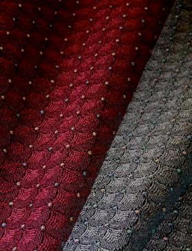 Draped image of Pattern Jacqueline Colors Burgundy or Graphite, woven textured small crest pattern