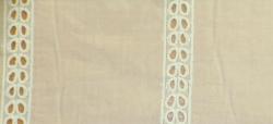 Swatch of Embroidered Leaf Eyelet Semisheer Drapery Fabric in very light aqua and white