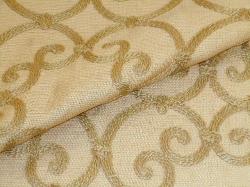 Pattern Leiden Color Gold Tone on tone, high end heavy embroidered crewel pattern sheer fabric, a Softline Home Fashions design, great for curtains, drapery panels, valances, or other decorating accents