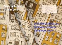 Maison Tapestry in Marigold a fun Victorian style, Old World or San Franciscan neighborhood street looking tapestry, railroaded for upholstery