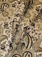 colors Heather Green, Aqua, Black and Gray, floral medallion design on slubby fabric with backing