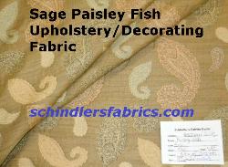 Sage Paisley Fish Upholstery/Decorating Fabric from our American Silk Mills warehouse clearance buyout