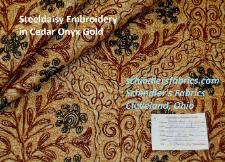 Steeldaisy Embroidery in Cedar Onyx Gold Henredon Buyout Fabric, from a furniture maker's warehouse