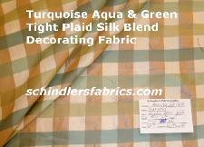 Turquoise Aqua & Green Tight Plaid Silk Blend Decorating Fabric